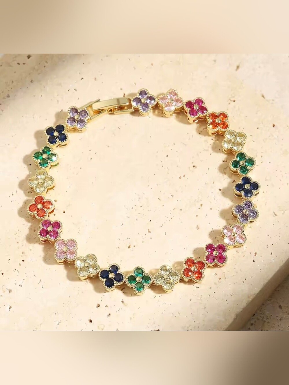 🎉🎉NEW🎉🎉 BEAUTIFUL!! CZ Multi-Color Mini Clover Bracelet In GOLD Plating